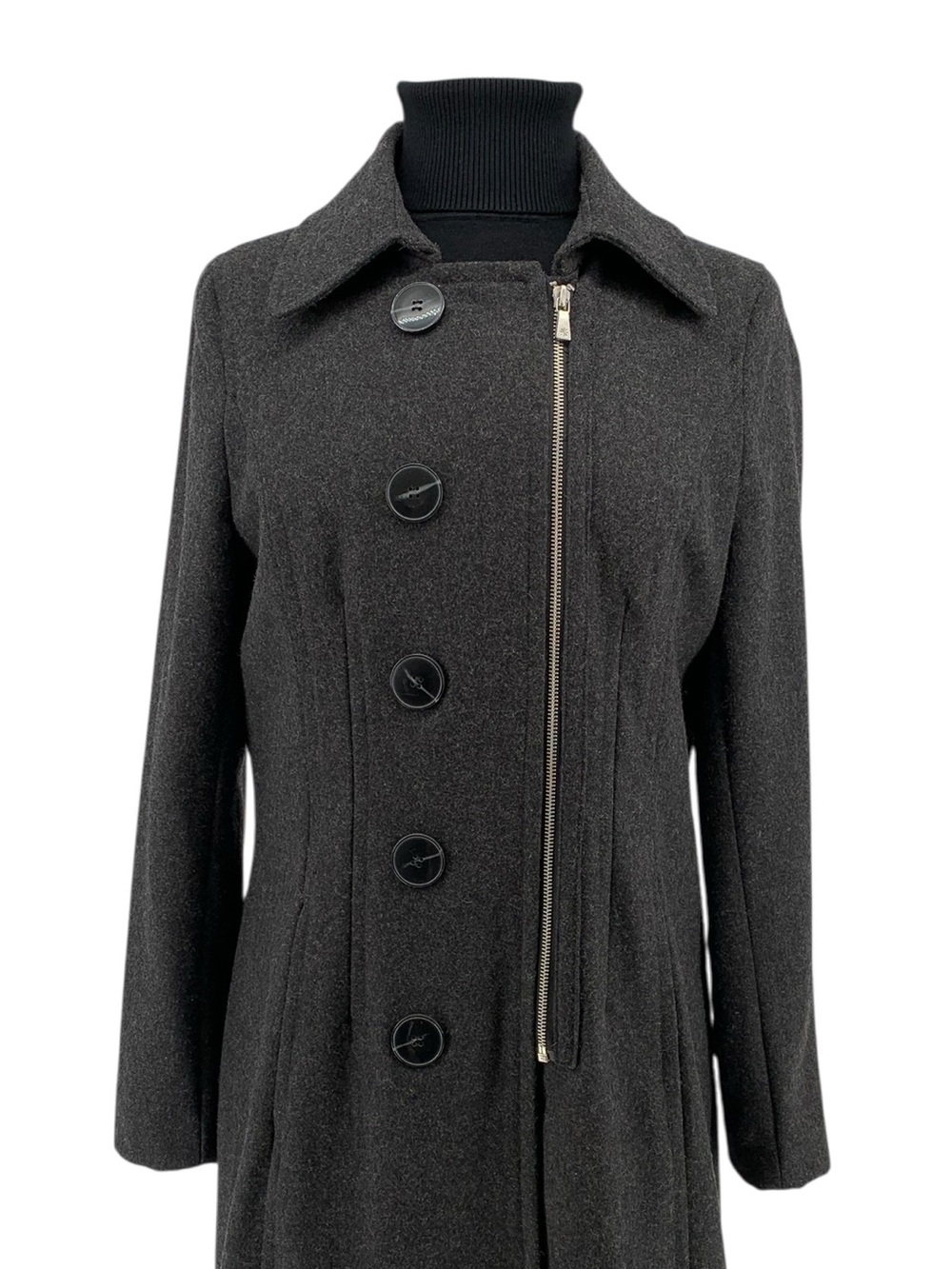 Charcoal Wool Blend Asymmetrical Zip Coat (Goth Military Moto Steampunk Trench)